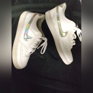 Nike White Sneakers with Holographic Swoosh